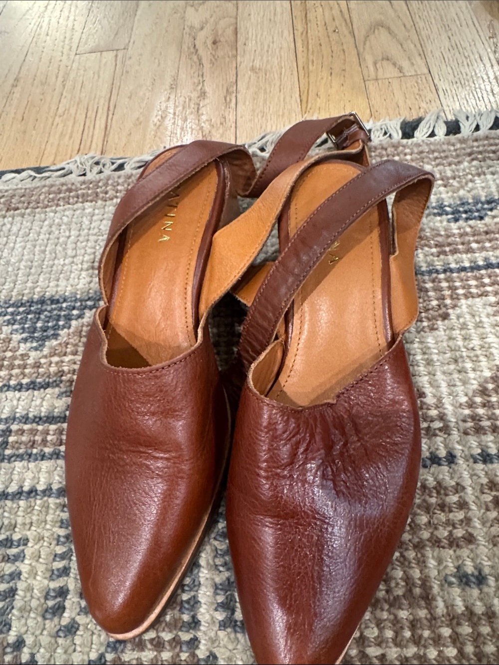 Leather Pointed Slingback Mules in Chestnut Brown